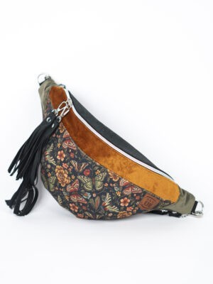 Czarna nerka damska vintage botaniczny wzór w motyle MOTYLEM JESTEM