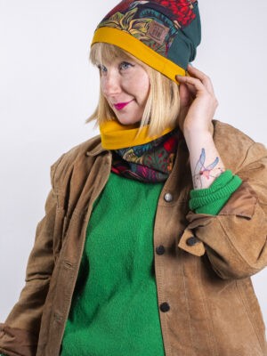 Zielona czapka damska w kwiaty 2w1 KWIATY LASU