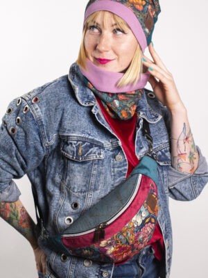 Różowa nerka damska w kwiaty korek RÓŻANA AURA