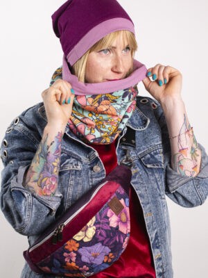 Fioletowy wrzosowy komplet czapka komin damski WRZOSOWA ŁĄKA