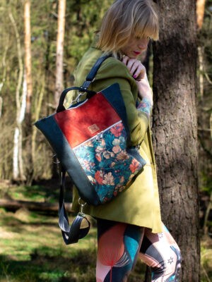 Torebko plecak damski zielony w kwiaty KWIATOWA NOSTALGIA