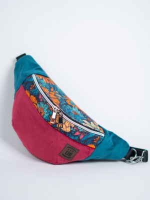 Magenta różowa nerka damska w turkusowe kwiaty RAJSKI OGRÓD