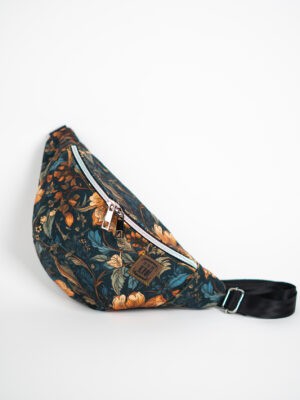 Granatowa nerka damska elegancka saszetka w kwiaty KWIATOWY OBRAZ