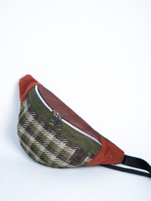 Zielona męska nerka męska saszetka w kratę ODCIENIE ZIEMI