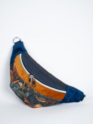 Elegancka granatowa nerka damska w kwiaty KWIATOWY OBRAZ