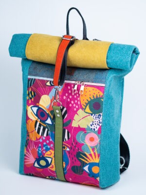 Turkusowy plecak damski w abstrakcyjny wzór kolorowy plecak do pracy damski MAGICZNE SPOJRZENIE