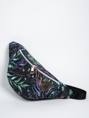 Czarna nerka damska botaniczny wzór saszetka z paprocią LEŚNE CIENIE