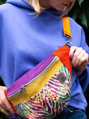 Kolorowa nerka damska z pomarańczowym paskiem duża saszetka handmade ZEBRA VIBE