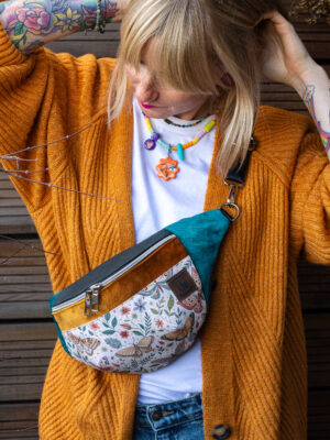 Nerka w motyle zieleń i musztarda saszetka dla kobiety ROZKWIT SKRZYDEŁ