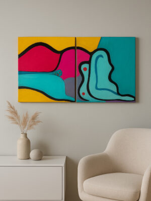 UŚPIONE RUBENSOWSKIE KSZTAŁTY - malarstwo współczesne, akryl na płótnie 50x100