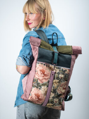 Plecak damski miejski handmade różowy KWIATOWA SIELANKA