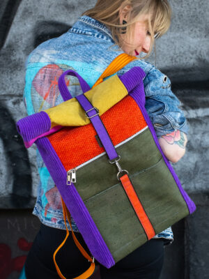 Designerski plecak damski ze sztruksu ENERGIA ŻYCIA